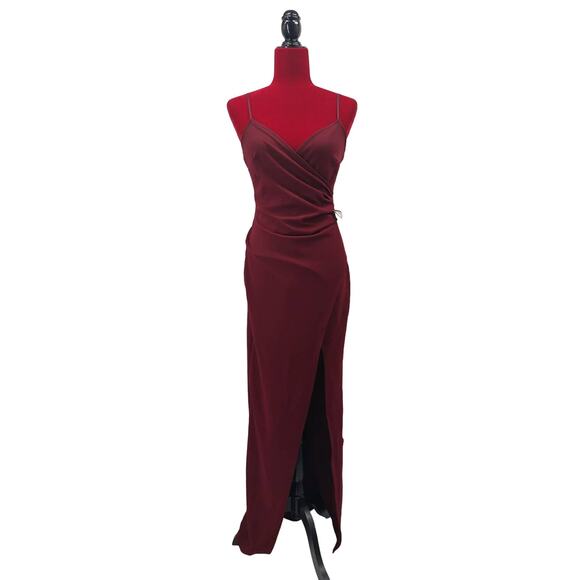 EMERALD SUNDAE SZ M wine red maxi faux wrap slit bodycon dress NWT B103 *flaw - Picture 1 of 8
